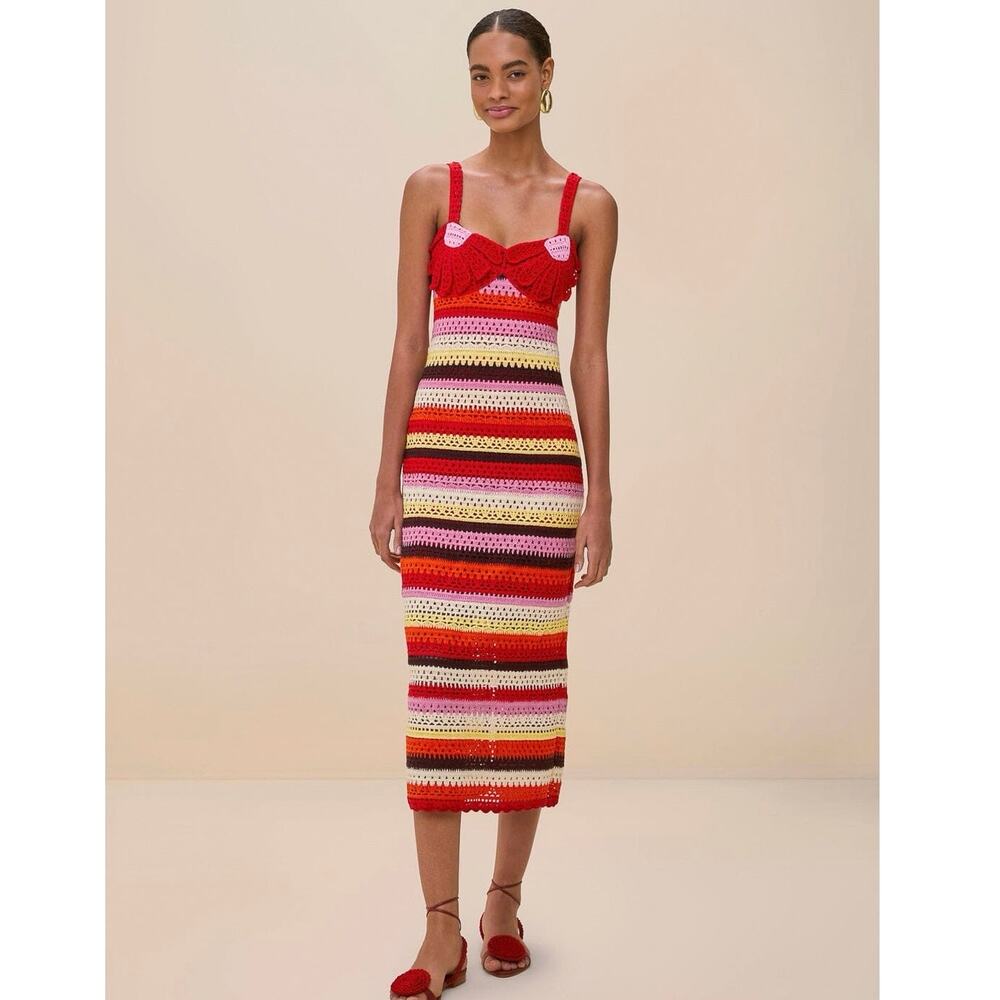 FARM RIO Colorful Stripe Small Crochet Strappy Bodycon Dress | NWT